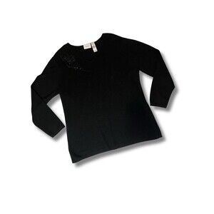 Liz Claiborne Woman Sweater 2x Black Beaded Flower